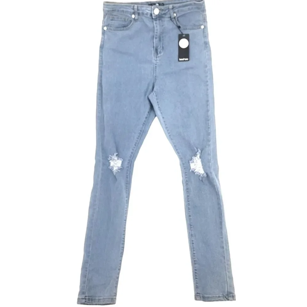 Boohoo Tall High Waist Distressed Blue Denim Skinny Jeans Women's US Size 6